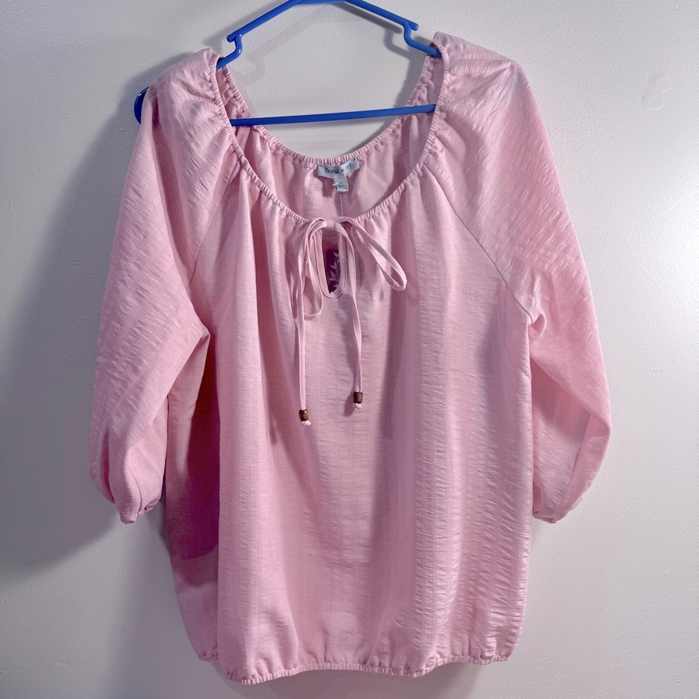 Floral & Ivy NWT Pink Women's Open Arm Blouse Tie Neck Shirt Large Feminine Flow